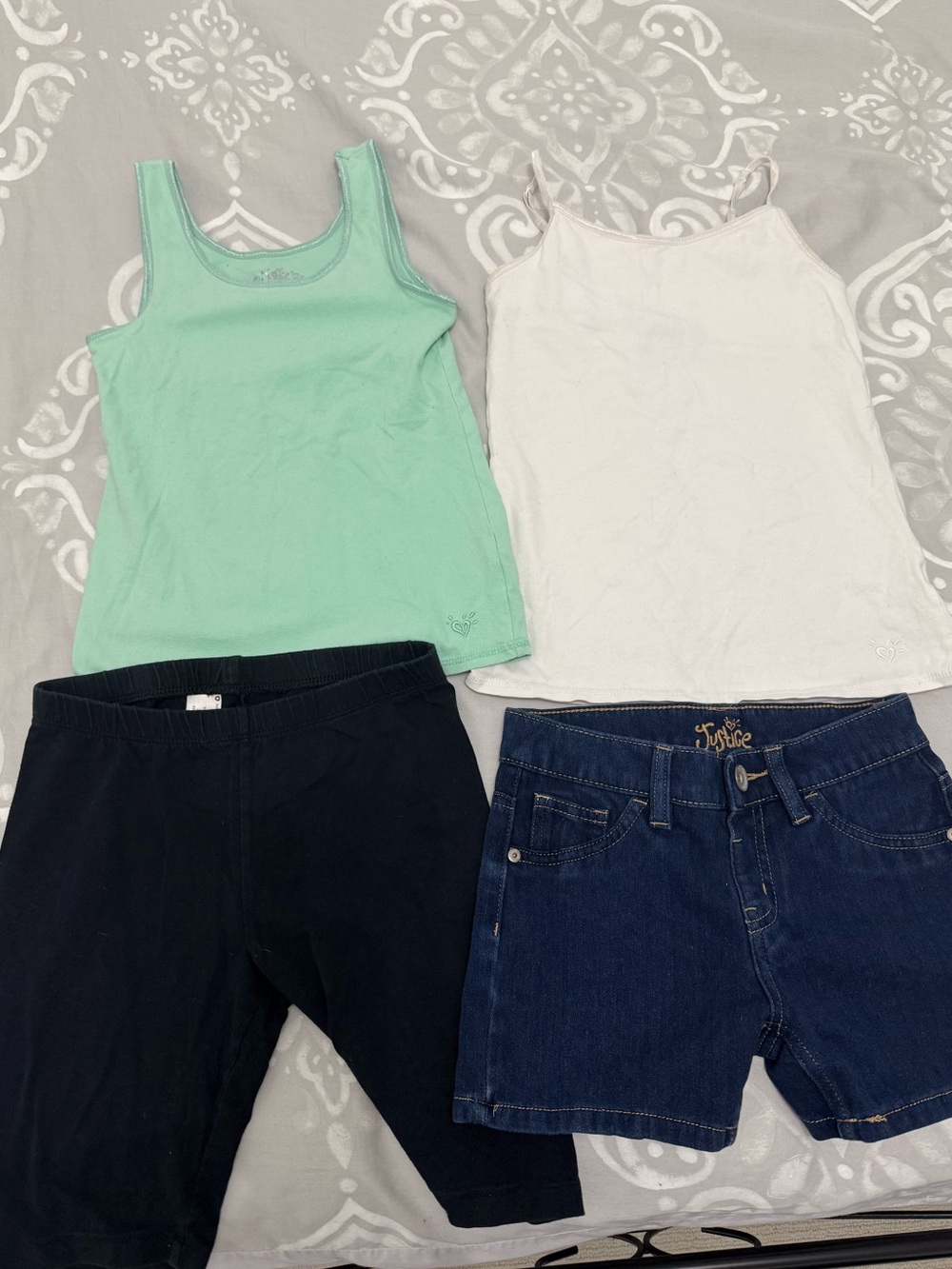 4 Piece Justice Tank Tops & Jean Shorts & Biker Shorts Kids Size 10-12